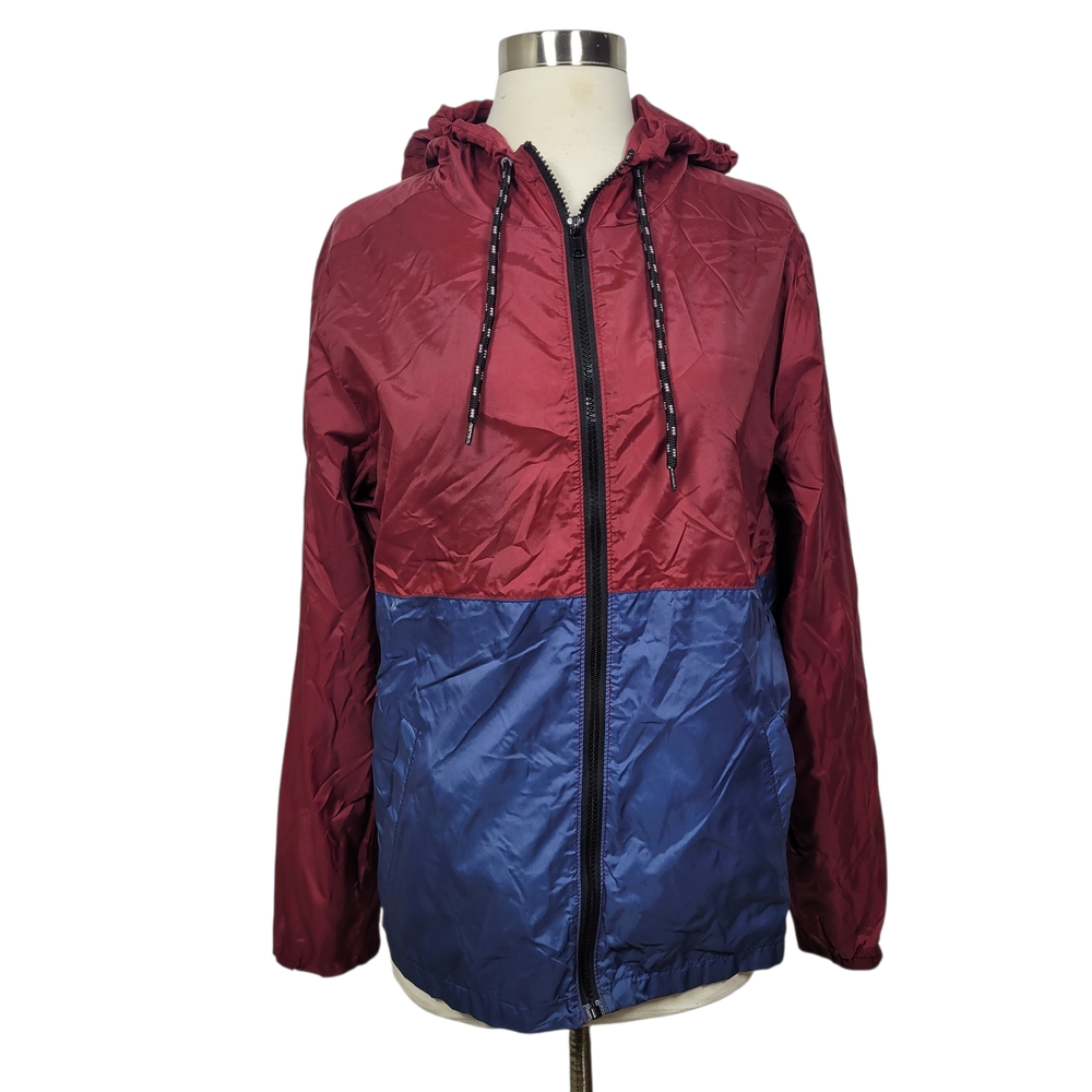 Aeropostale Red and Blue Hooded Zip Windbreaker Jacket Size Small
